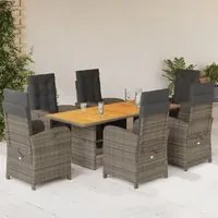 Set da Pranzo da Giardino 7 pz con Cuscini in Polyrattan Grigio 3212506