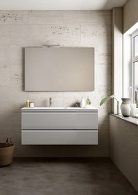 Mobile bagno sospeso con lavabo Pull L 120 x H 56 x P 46 cm grigio artico opaco in mdf 2 cassetti per vasca a sinistra , piedini non inclusi