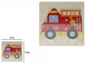 Trade Shop - Puzzle 3d Legno Forma Di Macchina Dei Pompieri Colorato Gioco Bimbi Bambini 07328