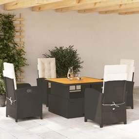 Set da pranzo da giardino 5 pz nero con cuscini in polyrattan