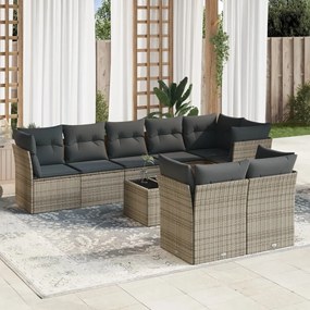 Set Divano da Giardino 9 pz con Cuscini Grigio in Polyrattan