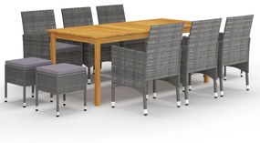 Set mobili da pranzo per giardino 11 pz grigio