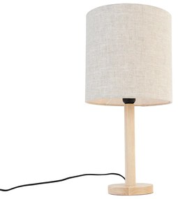 Lampada da tavolo rustica in legno con paralume marrone chiaro - Mels