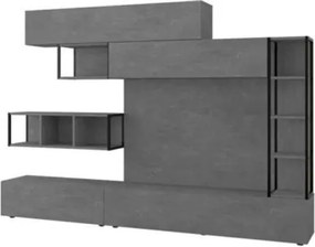 Parete Attrezzata 260 Cm Design Moderno Tronador Grigio Cemento