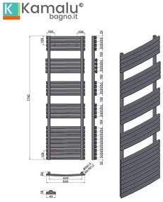 Kamalu - scalda bagno termoarredo 174x50 con tubi piatti modello kam-372