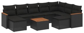 Set Divani da Giardino 10pz con Cuscini in Polyrattan Nero