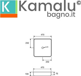 Lavabo bagno quadrato in ceramica bianca lucida | Litos-P105 - KAMALU