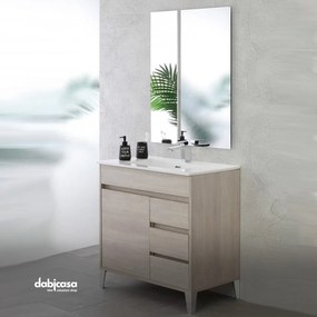 Mobile Bagno "Mondo 2.0" Rovere Chiaro Da 80cm Un Anta E Tre Cassetti Lavabo E Specchio