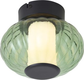 Plafoniera di design nera 18cm con vetro verde incl. LED dimmerabile a 3 fasi - Margherite