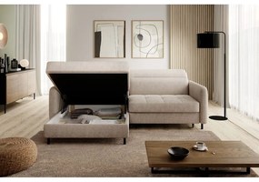 Divano angolare beige allungabile/con contenitore (con penisola a sinistra/con chaise lounge) e rivestimento in ciniglia Gomsi – ELTAP