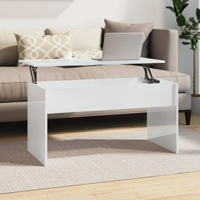 Tavolino bianco lucido 102x50,5x52,5 cm in legno multistrato