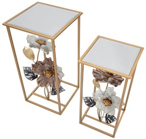Coppia di Tavolini Flower Eleganti cm 36x36x70 e 30x30x60