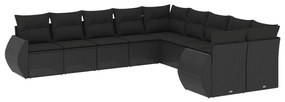 Set divani da giardino 10pz con cuscini in polyrattan nero