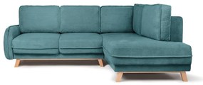 Divano angolare turchese allungabile (con penisola a destra) con rivestimento in velluto a coste Tori – Bonami Selection