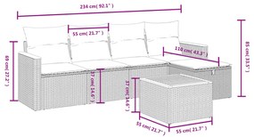 Set divano da giardino 6 pz con cuscini nero in polyrattan