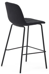 Kave Home - Sgabello Zunilda in ciniglia nera e acciaio con finiture nero opaco, altezza 65 cm