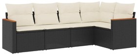 Set Divani da Giardino 5 pz con Cuscini in Polyrattan Nero