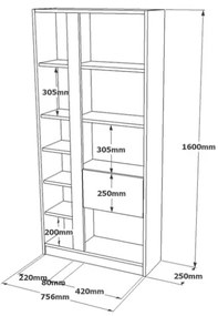 Libreria A Parete Salvaspazio 75x25x160H Rovere E Bianco Luvio