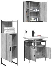 Set mobili da bagno 3 pz grigio sonoma in legno multistrato