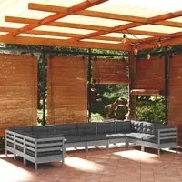 Set Divani da Giardino 10 pz con Cuscini Grigi Massello di Pino 3097333