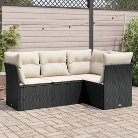 Set divani da giardino 4 pz con cuscini nero in polyrattan