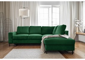 Divano letto angolare in velluto a coste verde scuro (angolo destro) Lofty Lilly - Miuform
