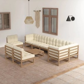 Set divani da giardino 10 pz con cuscini legno massello di pino