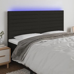 Testiera A Led Nero 200x5x118/128cm İn Tessuto /