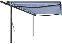 Tenda da Sole Retrattile Automatica e Pali 5x3 m Blu e Bianca 3070186