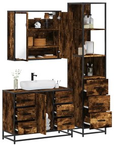 Set Mobili Da Bagno 3 Pz Rovere Fumo İn Legno Multistrato /