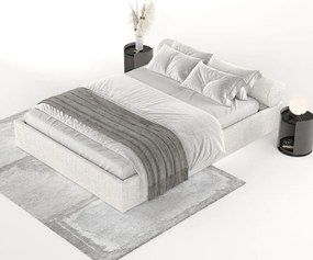 Letto matrimoniale imbottito color crema con contenitore e rete inclusi 160x200 cm Solvo – Maison de Rêve