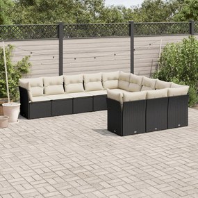 Set divani da giardino 11 pz con cuscini in polyrattan nero