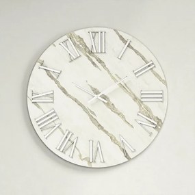 Orologio rotondo D60 cm RYAN in legno rivestito con parato e dettagli Argento