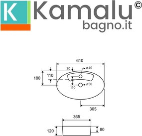 Lavabo appoggio ovale bianco 61cm ceramica slim | Litos-0012 - KAMALU
