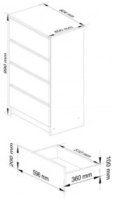 Cassettiera Moderna 60x40x100 Cm 4 Cassetti Rovere Effetto Legno Artika