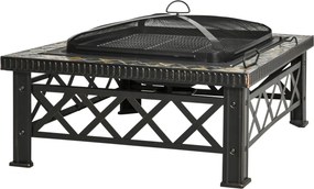 Berbecue a Legna 76x76x47 cm in Metallo Nero...
