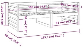 Dormeuse Nera 90x190 cm in Legno Massello di Pino