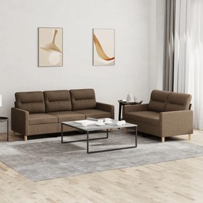 Set Di Divani 2 Pz Con Cuscini Marrone İn Tessuto /
