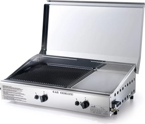 Doppia Piastra di Cottura con Cover Ompagrill Plancha Double 0470/M Alimentazione a Gas GPL e Metano con Accensione Piezoelettrica in Acciaio Inox...