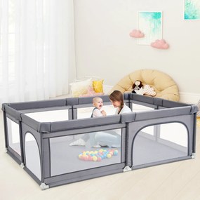 Costway Recinto extra large per neonati e bambini con rete traspirante, Box per bambini per interno ed esterno Grigio scuro