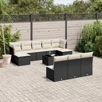 Set Divani da Giardino 11 pz con Cuscini in Polyrattan Nero 3218296