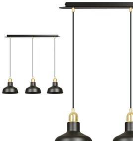 Lampadario Industrial 3 Luci Ibor In Acciaio Nero Con Elementi In Oro