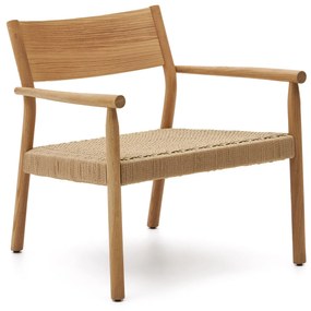 Kave Home - Poltrona Yalia in legno massiccio di rovere FSC 100% finitura naturale e seduta di corda d