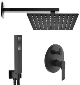 Set doccia nero opaco completo di soffione quadrato 25x25 cm, kit doccetta e miscelatore