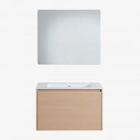 Set Mobili Da Bagno In Legno Jacob Con Lavabo Integrato Legno Naturale & Rectangular Led (80x70 Cm) Gualar & Senza Rubinetto - Sklum