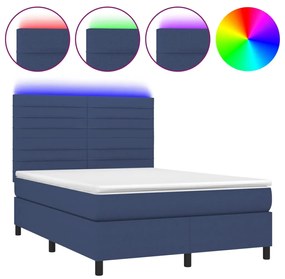 Letto a molle con materasso e led blu 140x200 cm in tessuto