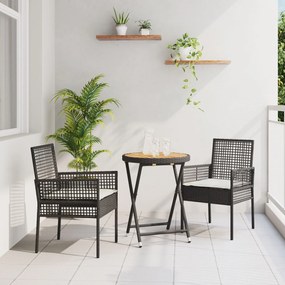 Set bistro da giardino in 3 pezzi con cuscini - rattan nero