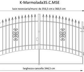 Cancello con serratura elettrica Marmolada in ferro, apertura centrale, L 358.5, H 165-195 cm, di colore ruggine