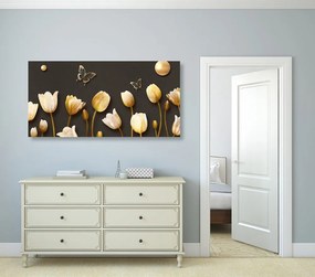 Quadro su tela – Tulipani con motivo dorato