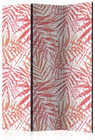 Paravento design Rosso palma - texture chiara di foglie di palma rosse su sfondo bianco